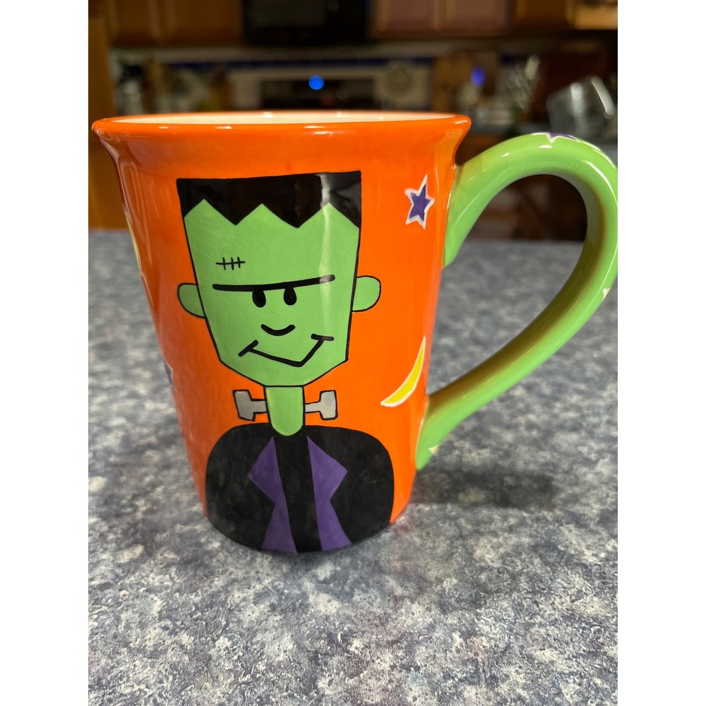 Sonoma Goods for Life Halloween Frankenstein Mug Orange Green Ceramic Coffee Cup